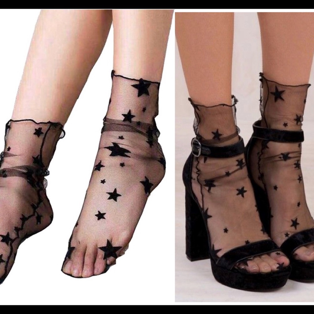 Trendy mesh sparkle ankle socks.